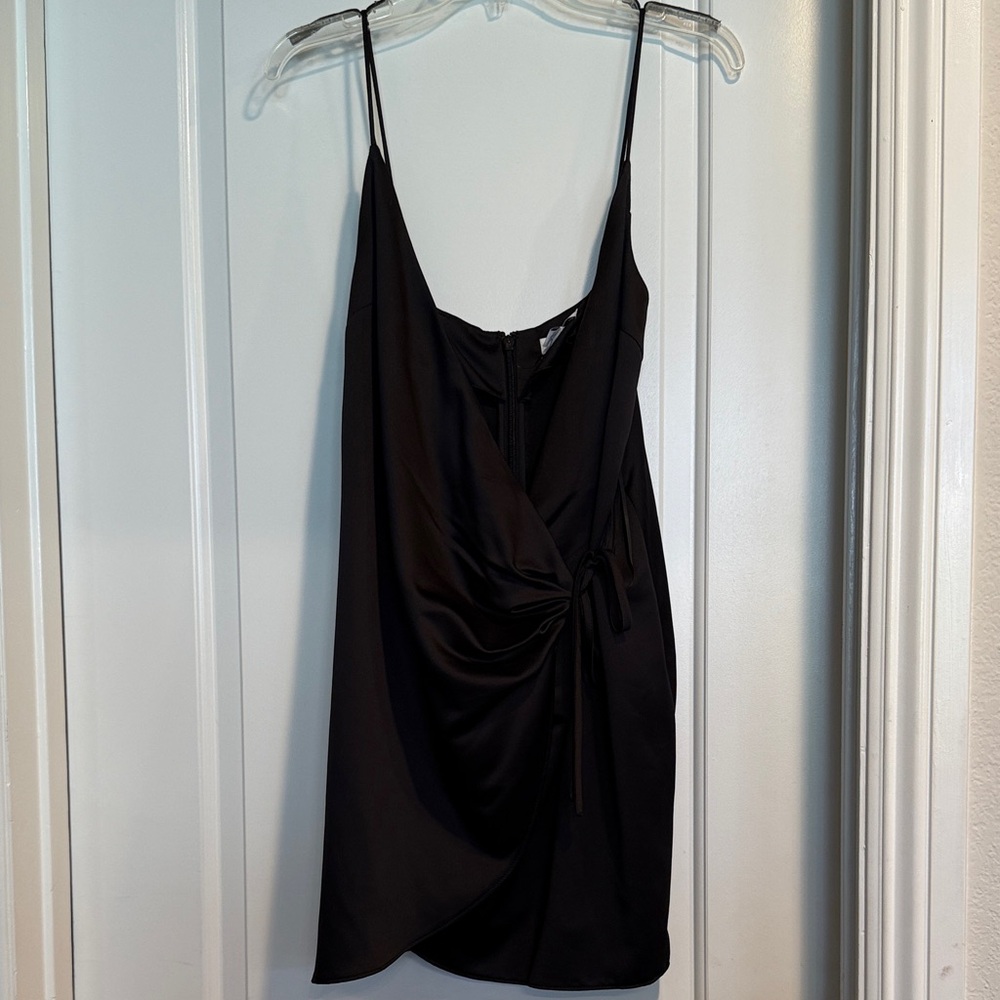Topshop Black Satin Faux Wrap Dress